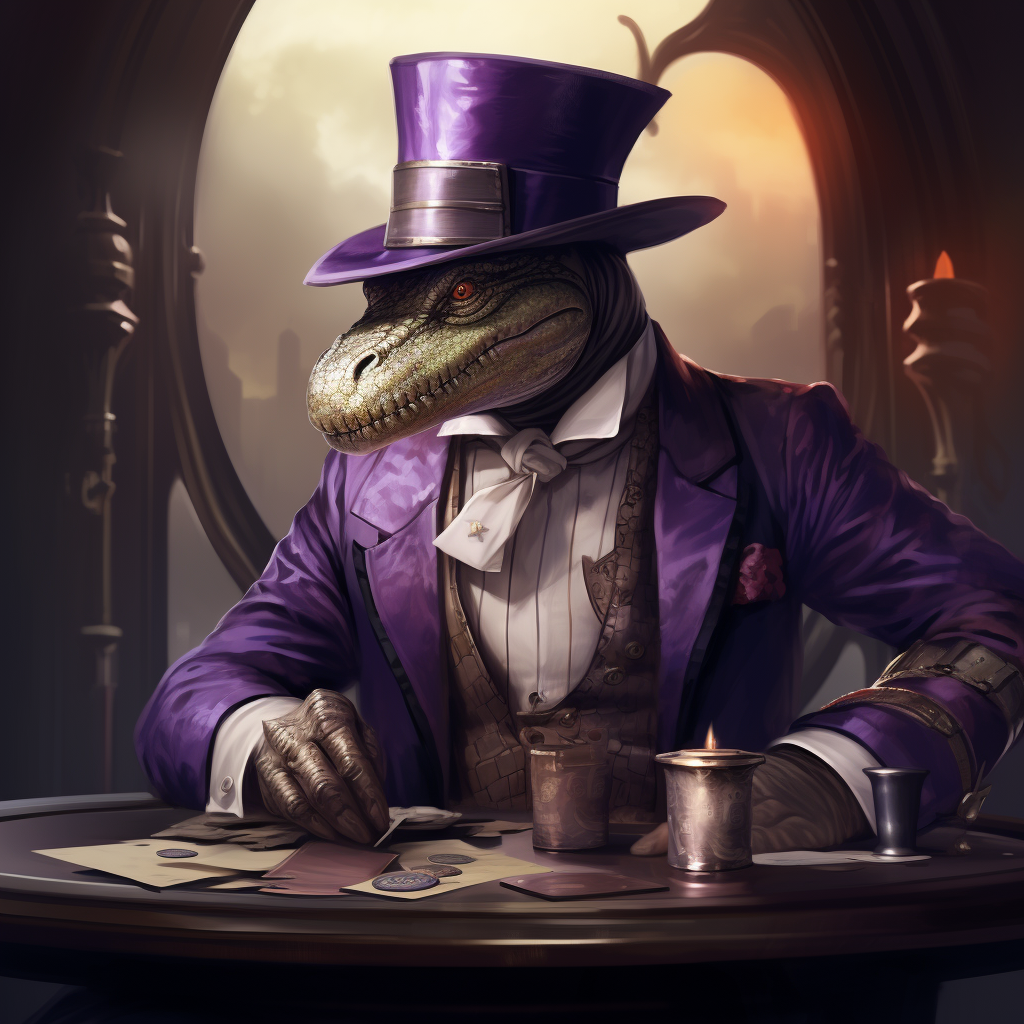 Anthropomorphic Aligator in Purple Waistcoat and Top Hat