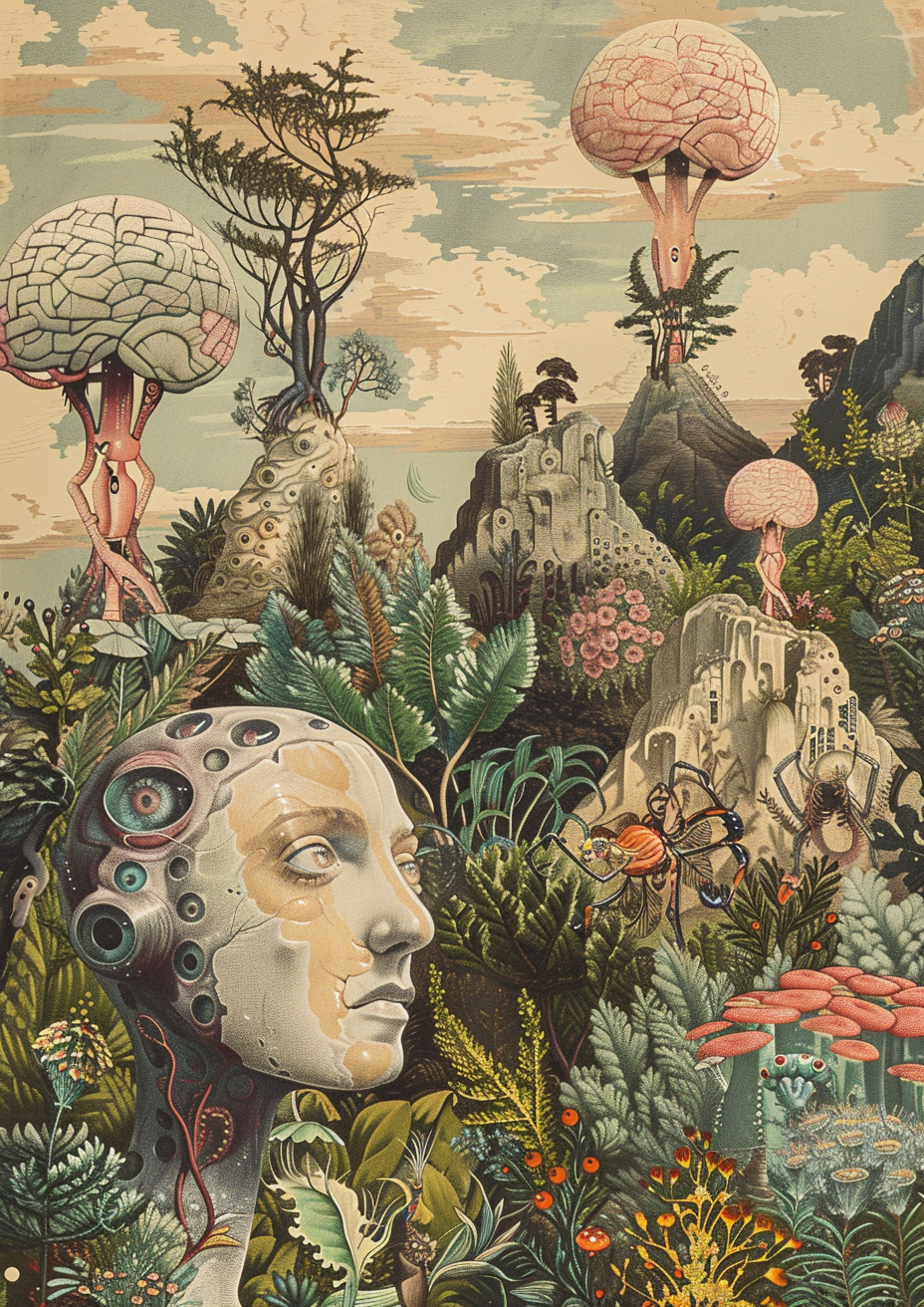 Anthropomorphic Heads Playing in Vast Landscape