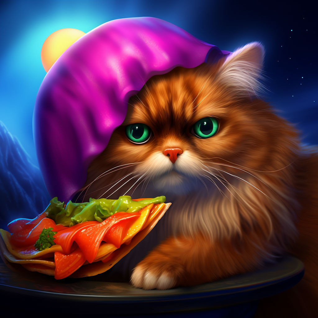 Cute Persian Cat Enjoying a Fish Taco