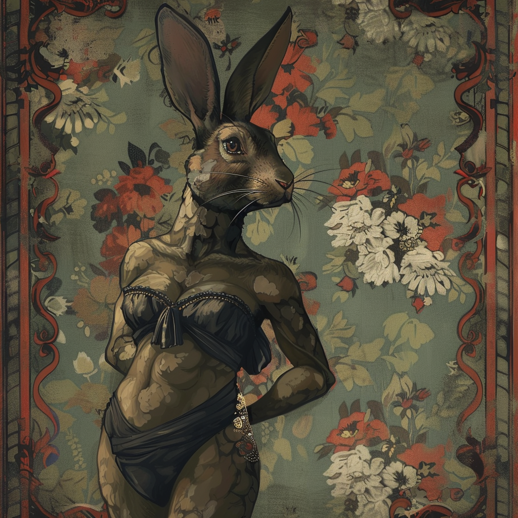 Sensual anthropomorphic rabbit pose