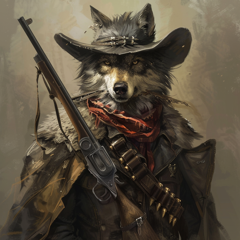 Wolf gunslinger in Western attire