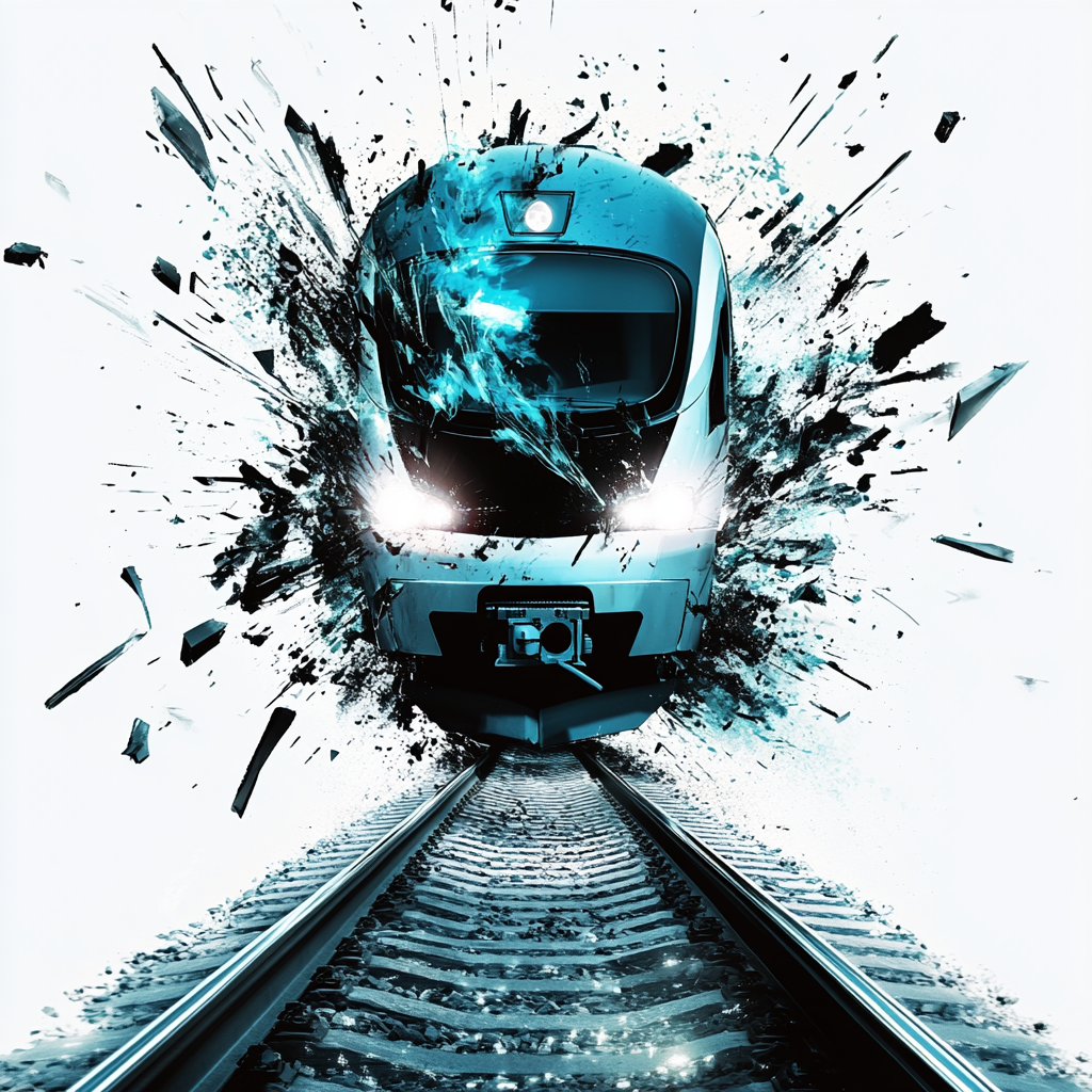 Train Logo bursting out tracks