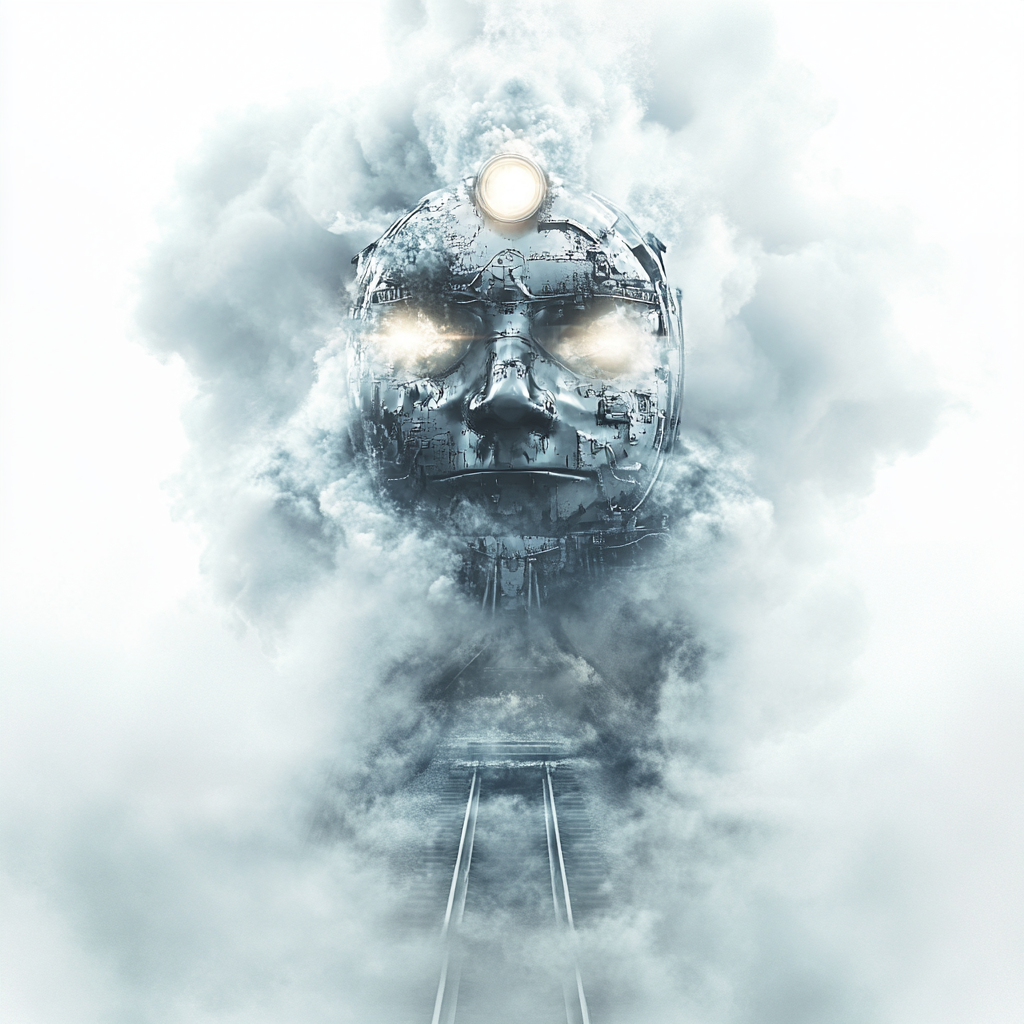 Train logo emerging from smoke