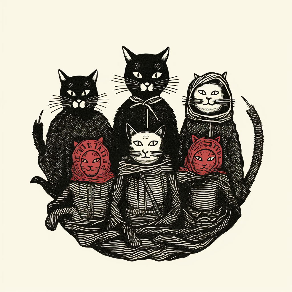 Antifa logo with cats by Edward Gorey