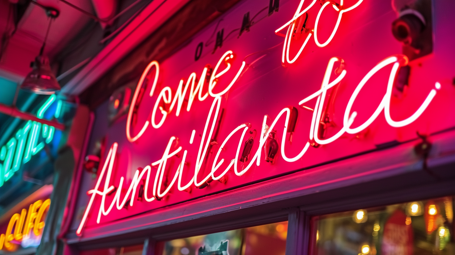 Exciting 1950s-style neon cinema sign in Antilanta