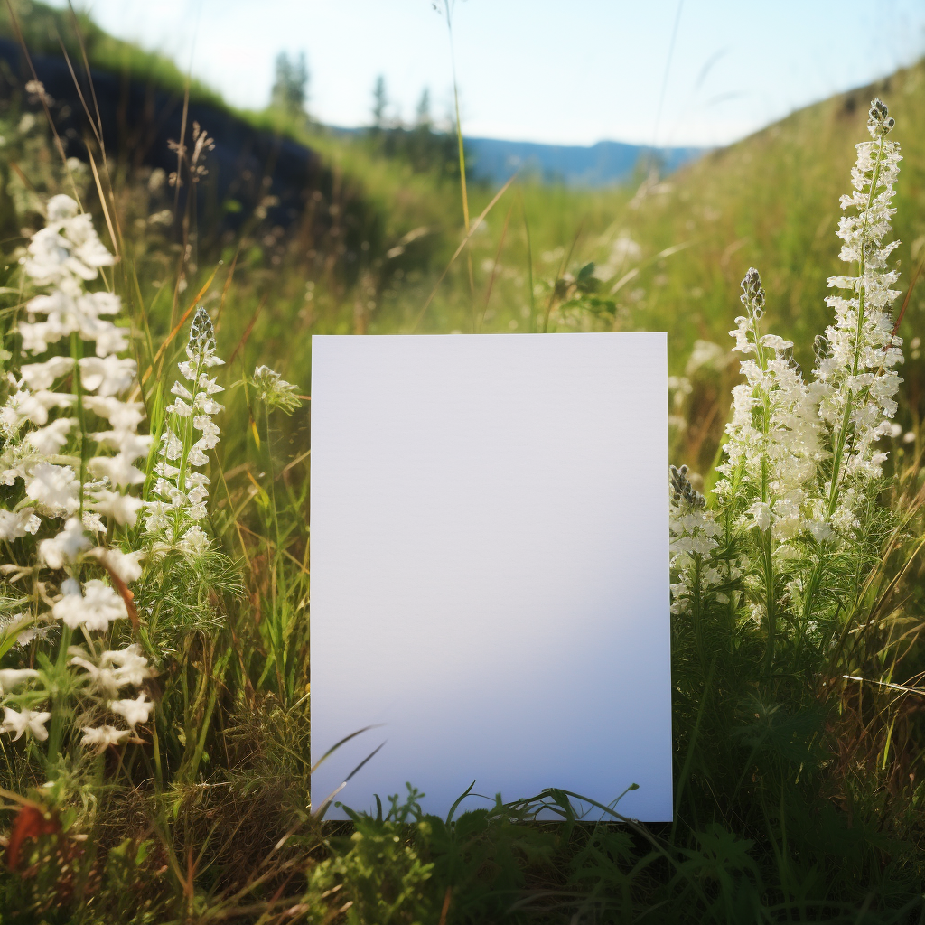 Antique blank paper in field with wildflowers