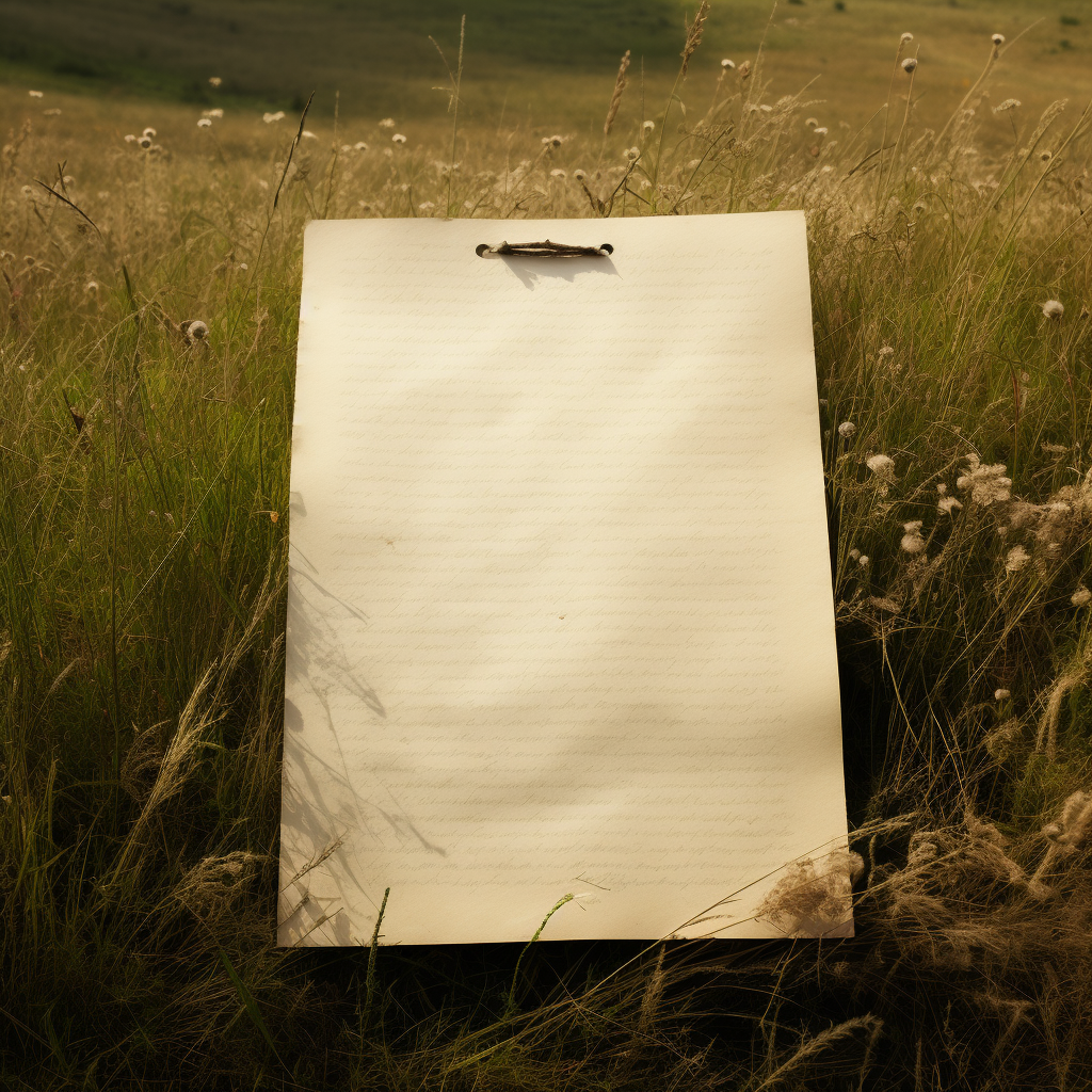 Antique blank paper in pastoral field