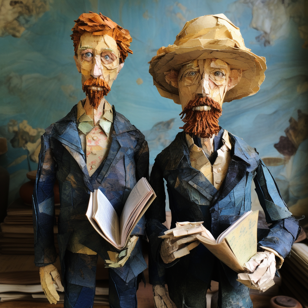 Van Gogh inspired antique book paper mâché dolls