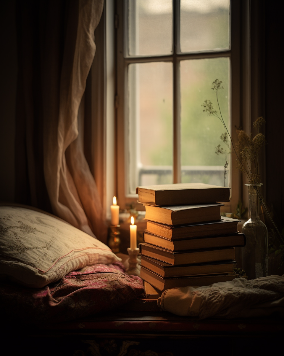 Close Up of Antique Books on Bed