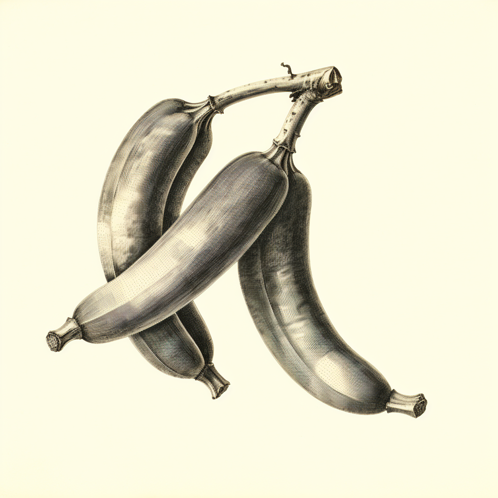 Antique drawing of bananas on white background