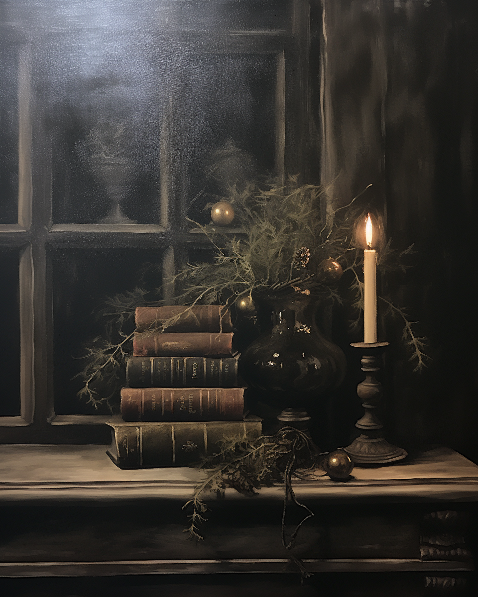 Dark Academia Christmas Oil Painting