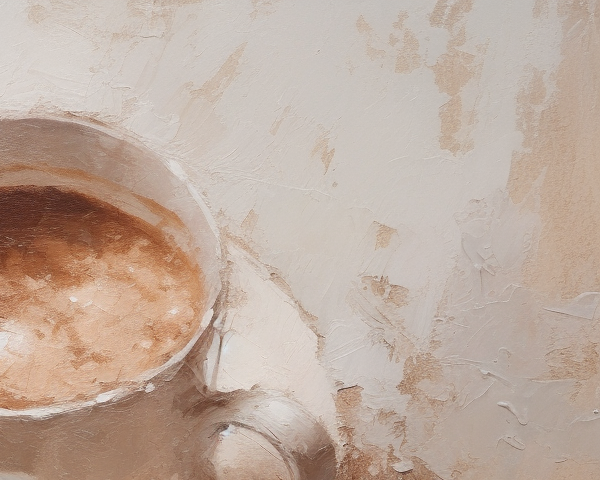 Beautiful antique oil painting with hot chocolate