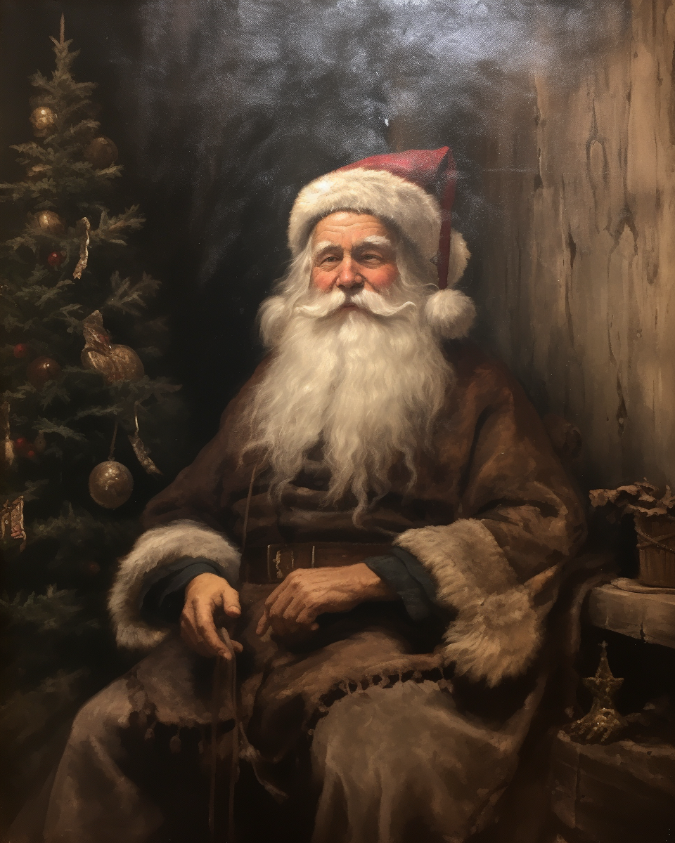 Antique Oil Painting with Santa Claus