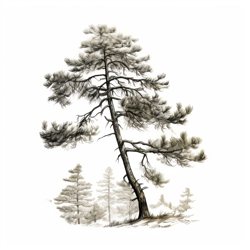 Antique pine tree drawing