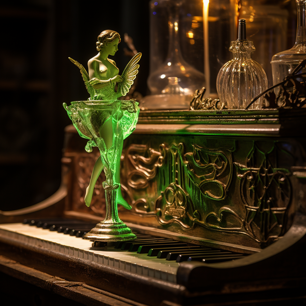 Closeup of Antique Pump Organ Keys with Absinthe Fairy