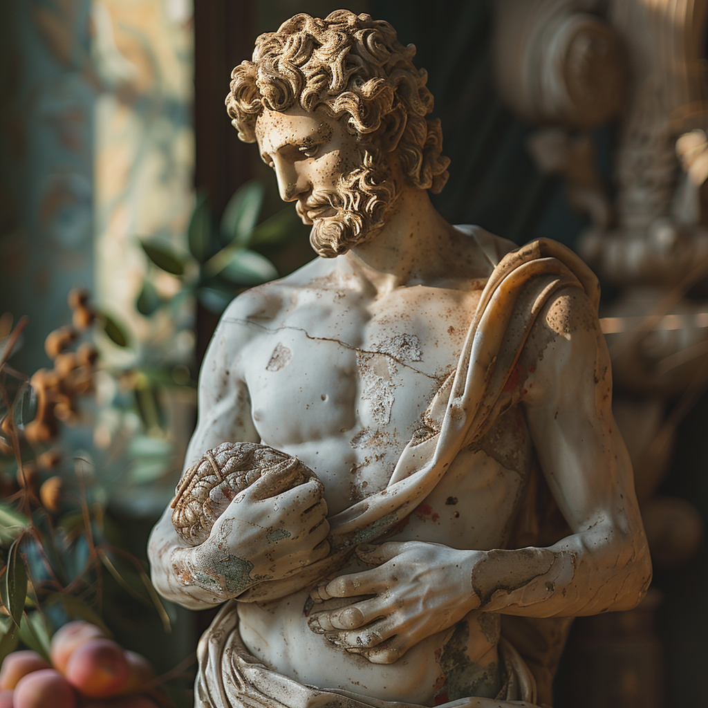 Man holding stomach statue