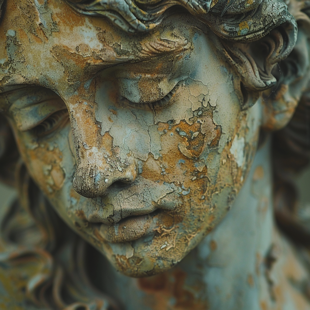 Antique statue with stains in publicity photo