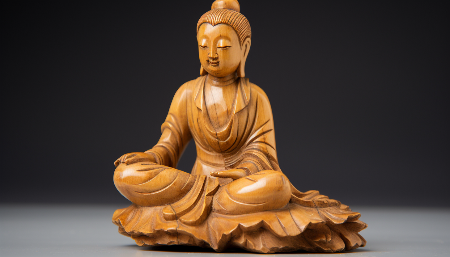 antique wooden buddha sculpture with scratches