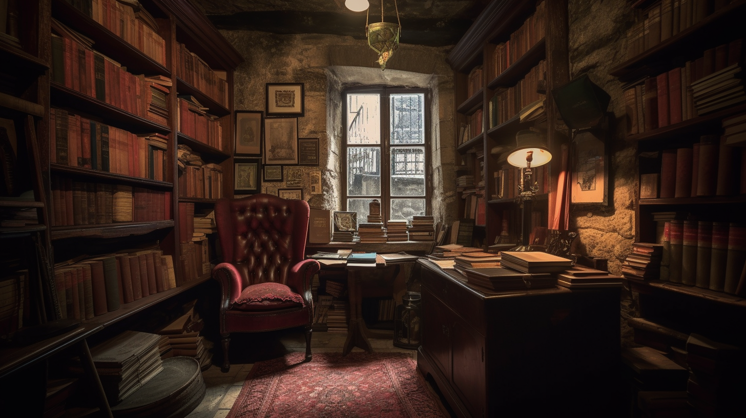 Cozy reading nook in antique bookstore