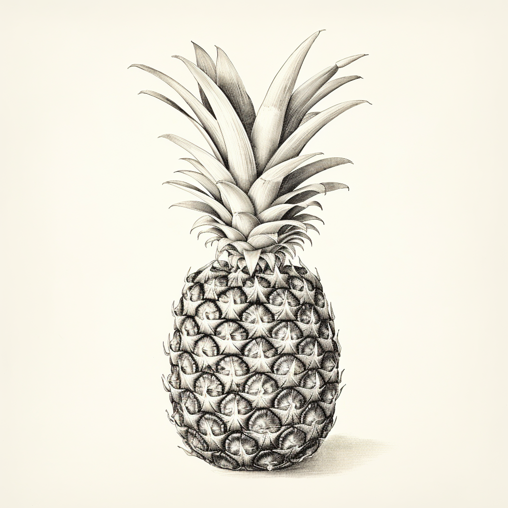 Antique pineapple drawing on white background