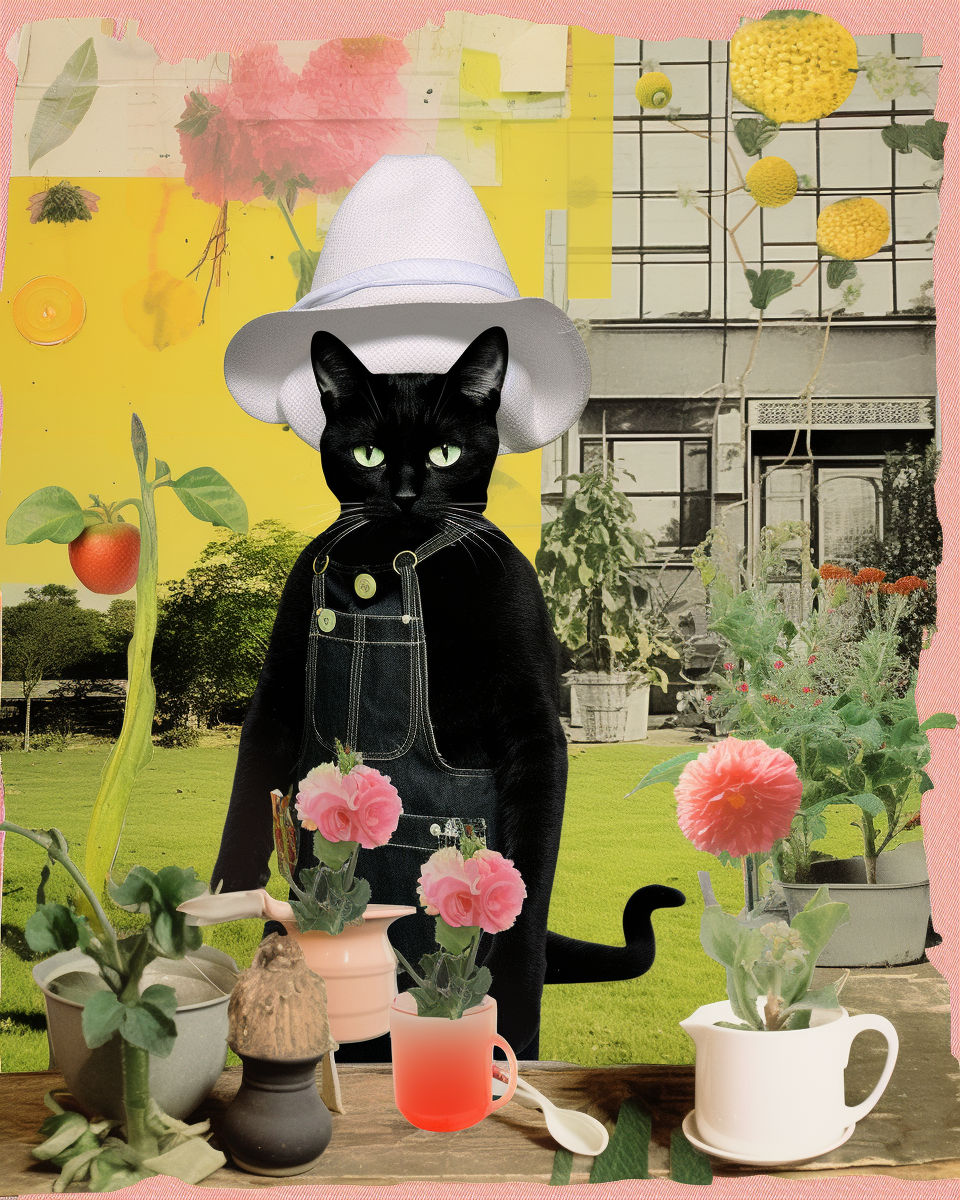 Illustration of an antisocial cat as a gardener