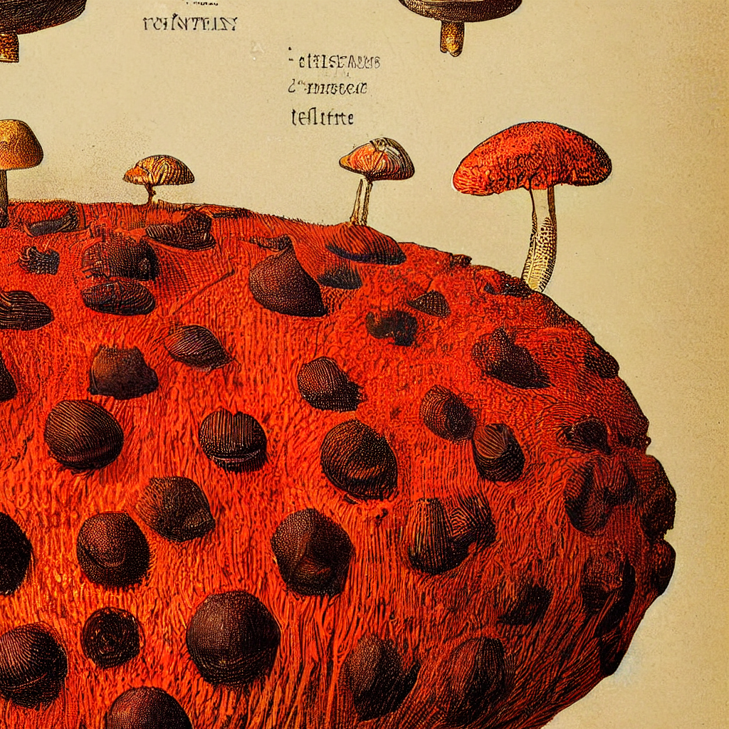 Ants building anthill on fly agaric