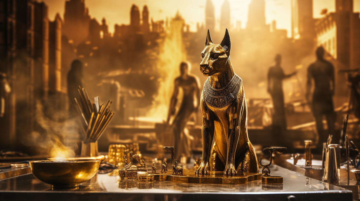 Anubis golden statue being built