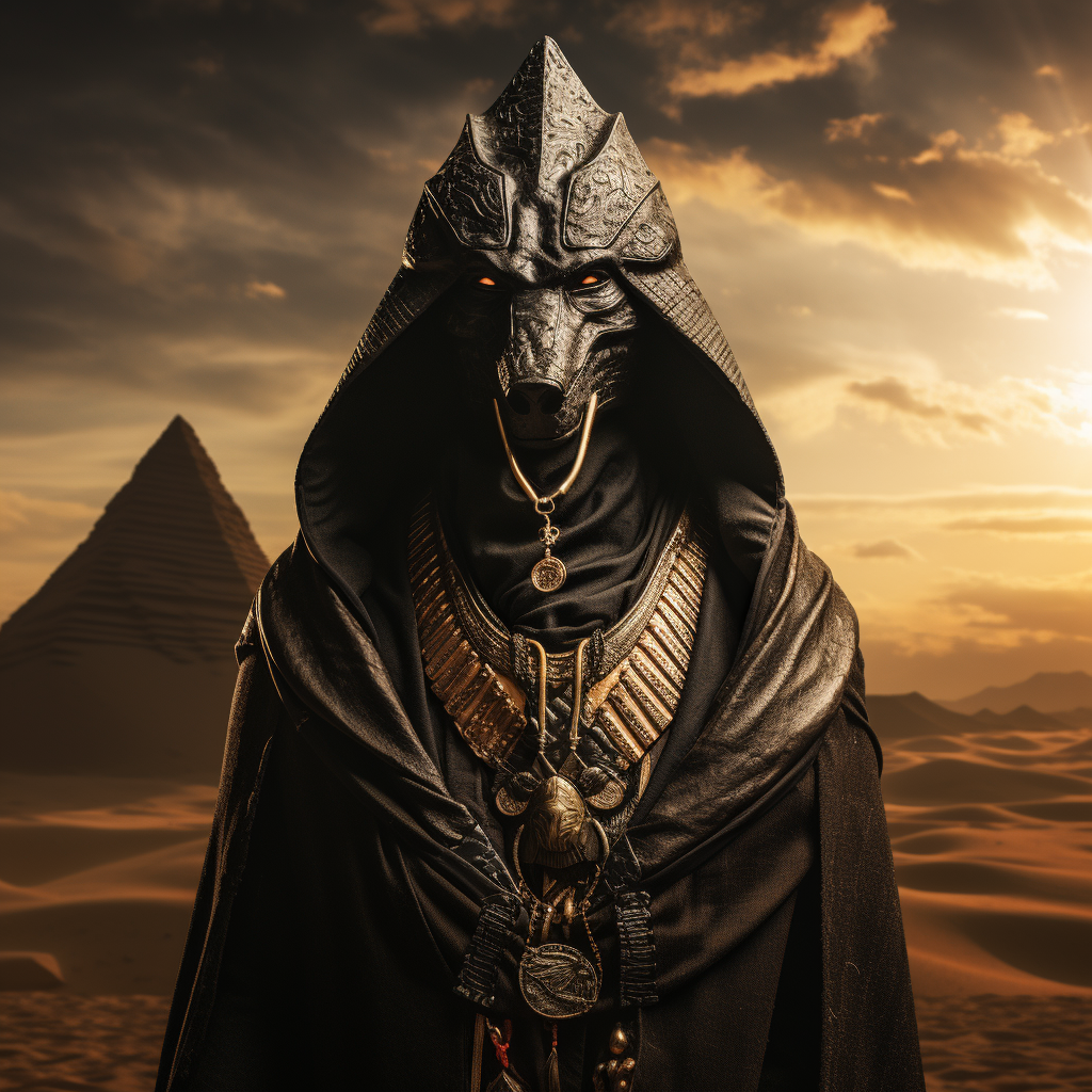 Majestic Anubis overlooking pyramids