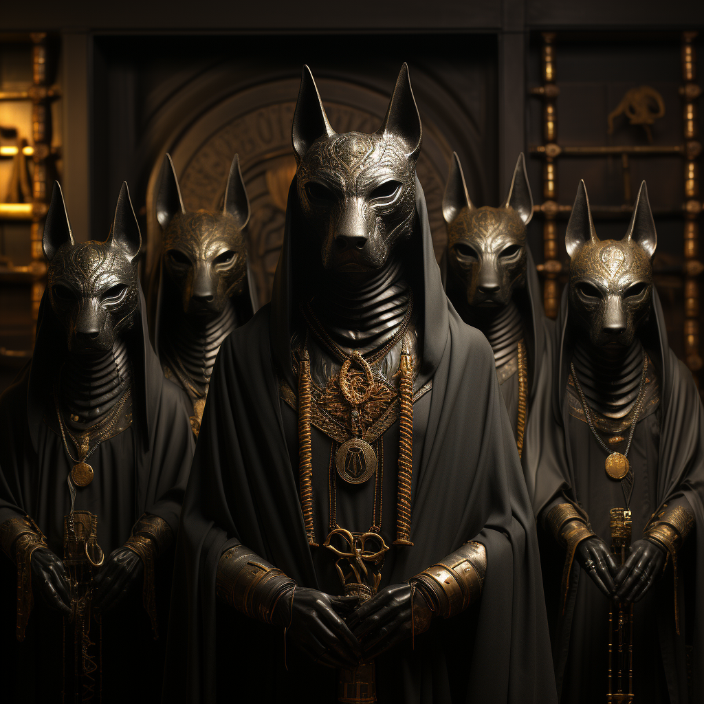 Iconic Anubis and Sekhmet with Staff of Set and Ankh