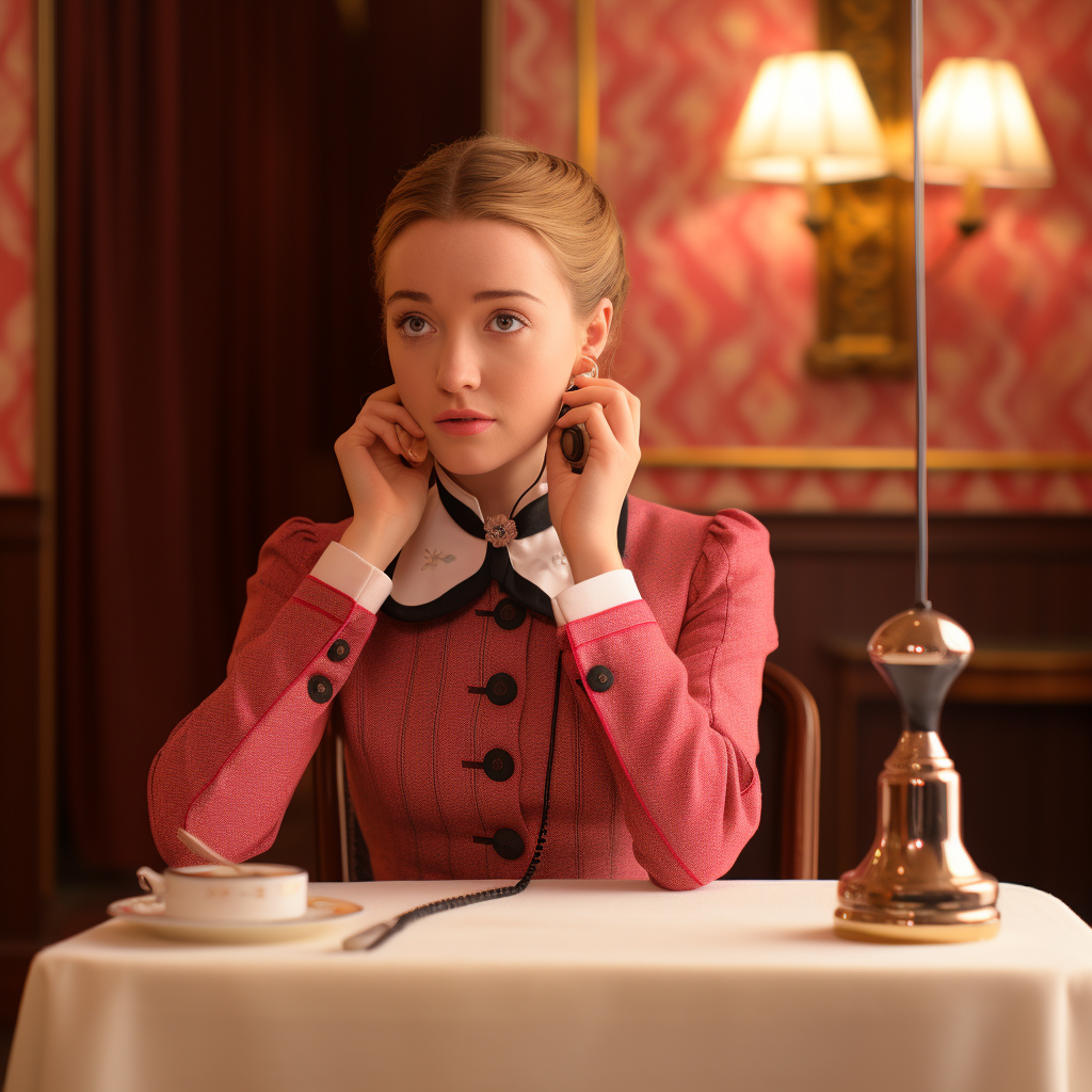 Waitress girl talking on phone with anxious expression