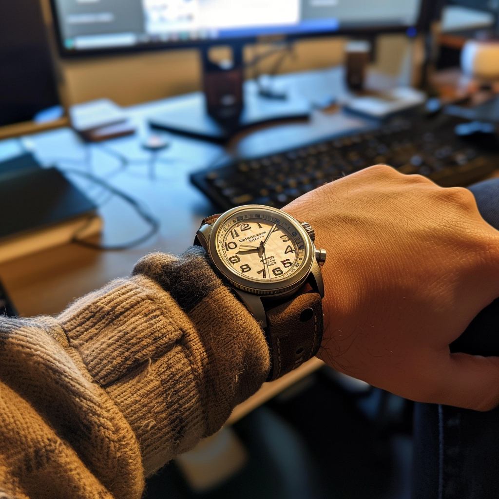 person checking wristwatch anxiously