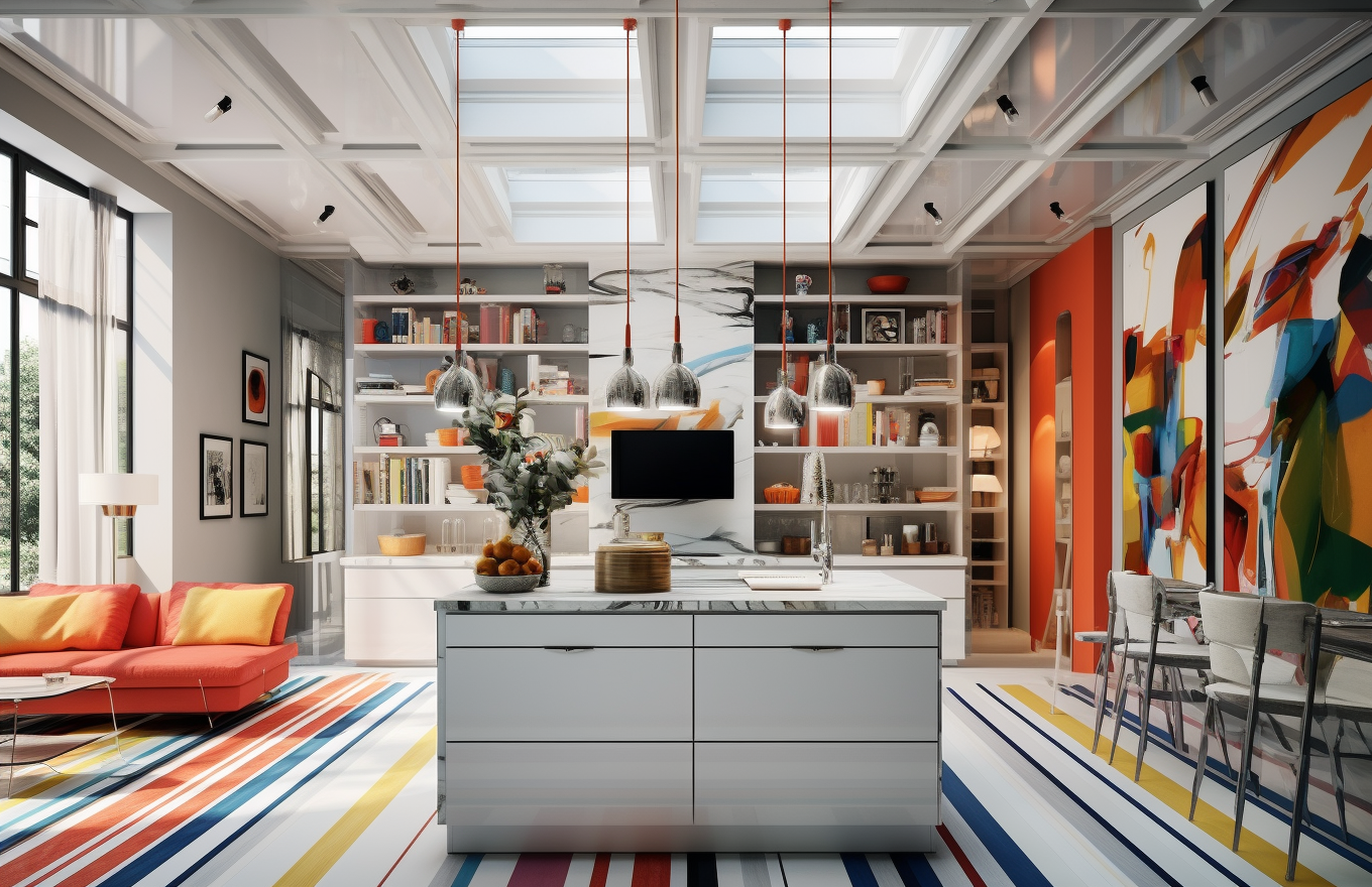 Apartment ceiling with striped design