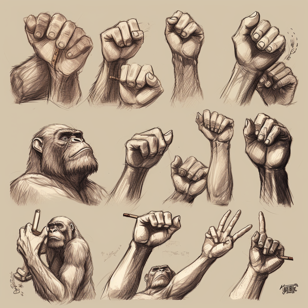 Ape hands holding tools dynamic sketches