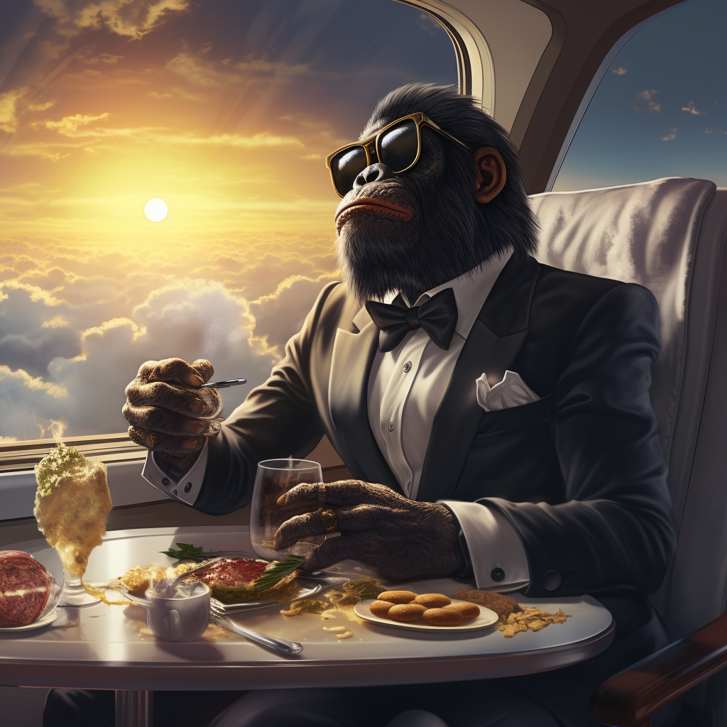 Ape in Tuxedo on Private Jet