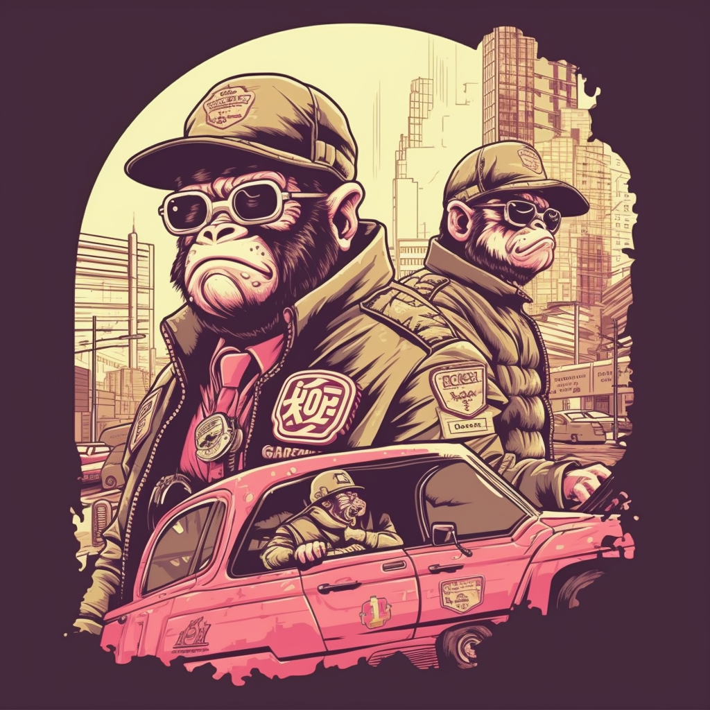 Ape criminal and pig cop in GTA style