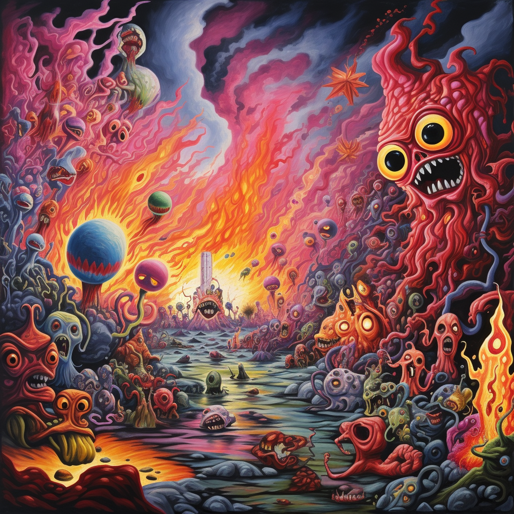 Surreal artwork of apocalypse and fire