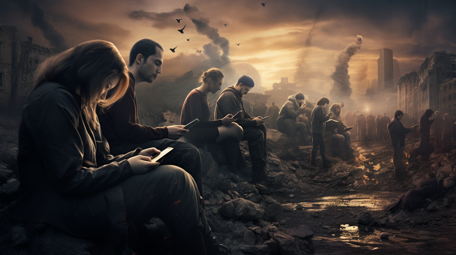 Masses Staring at Phones in Apocalyptic Civil War