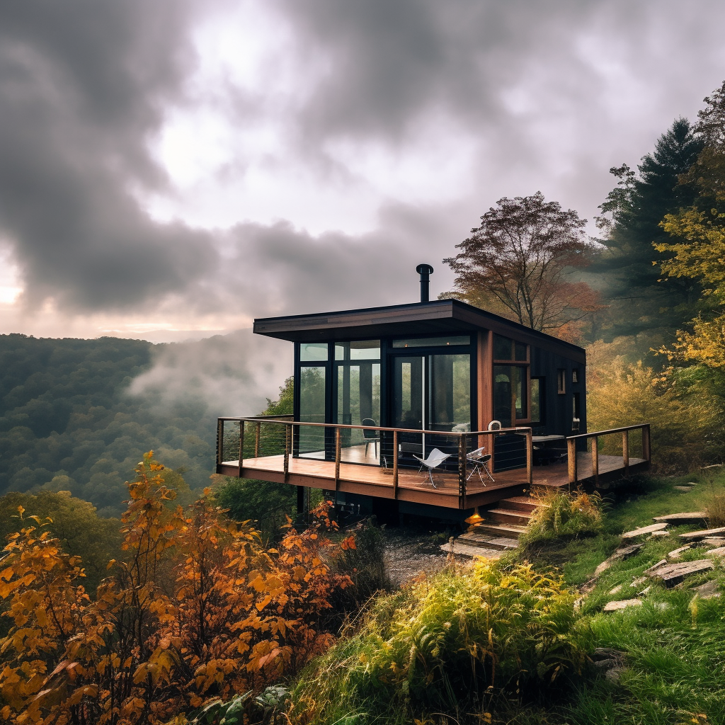 Scenic view of tiny house in Appalachian mountains