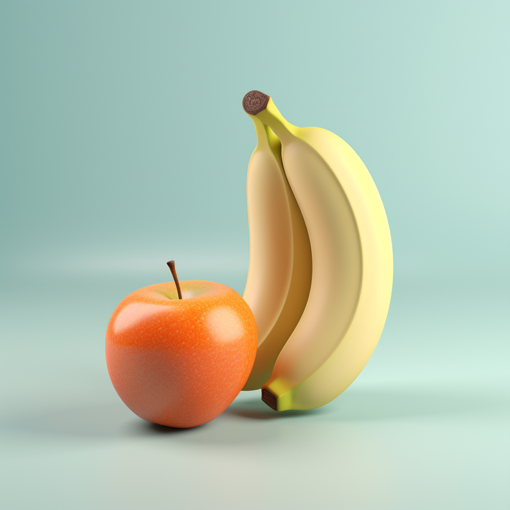 Juicy apple and ripe banana on pastel background