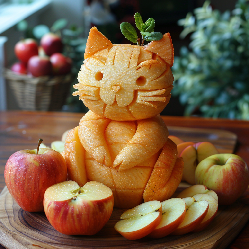 Cute apple cat illustration