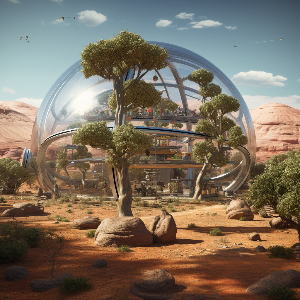 Apple tree farm in Martian dome