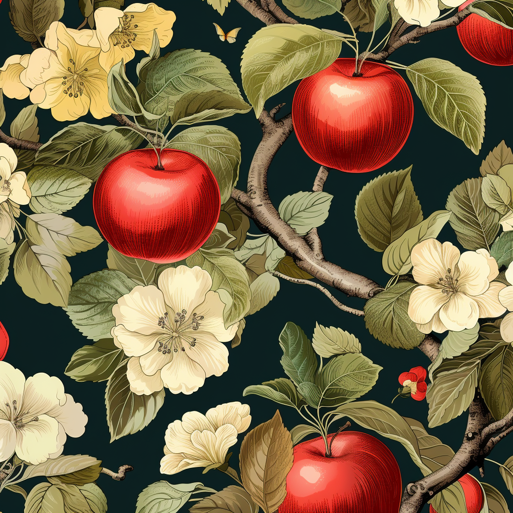 Detailed Botanical Illustration of Apple Growth Stages