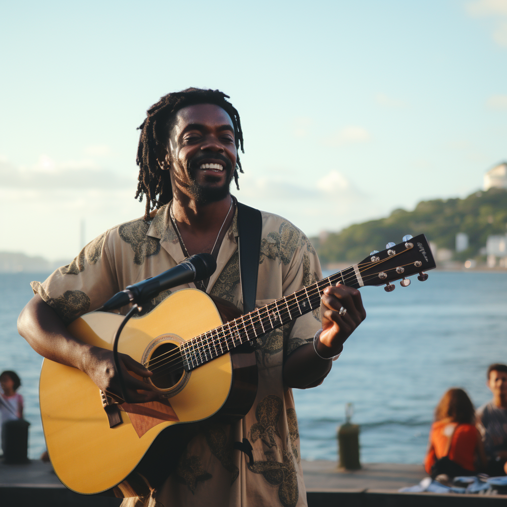 Seu Jorge performing at Cristo Redentor in Rio de Janeiro