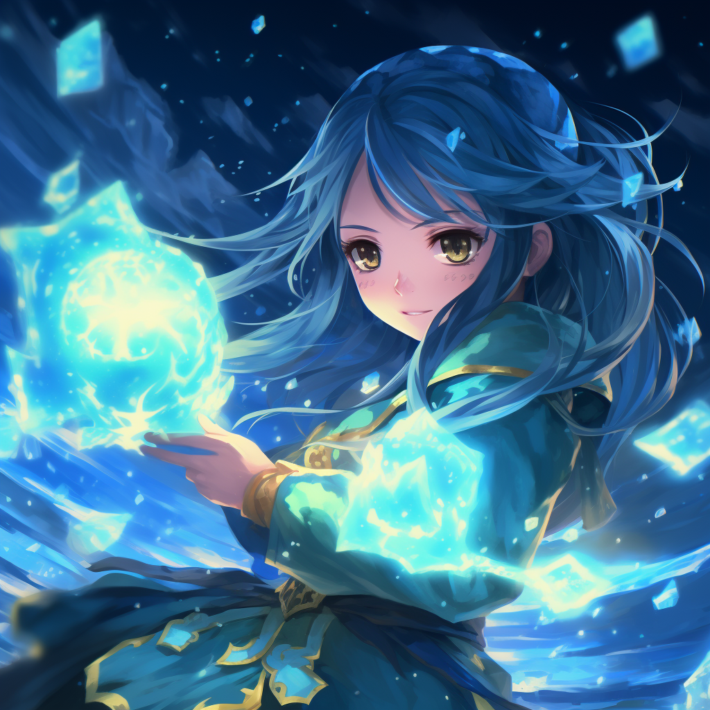 Anime character Aqua casting magical water spell