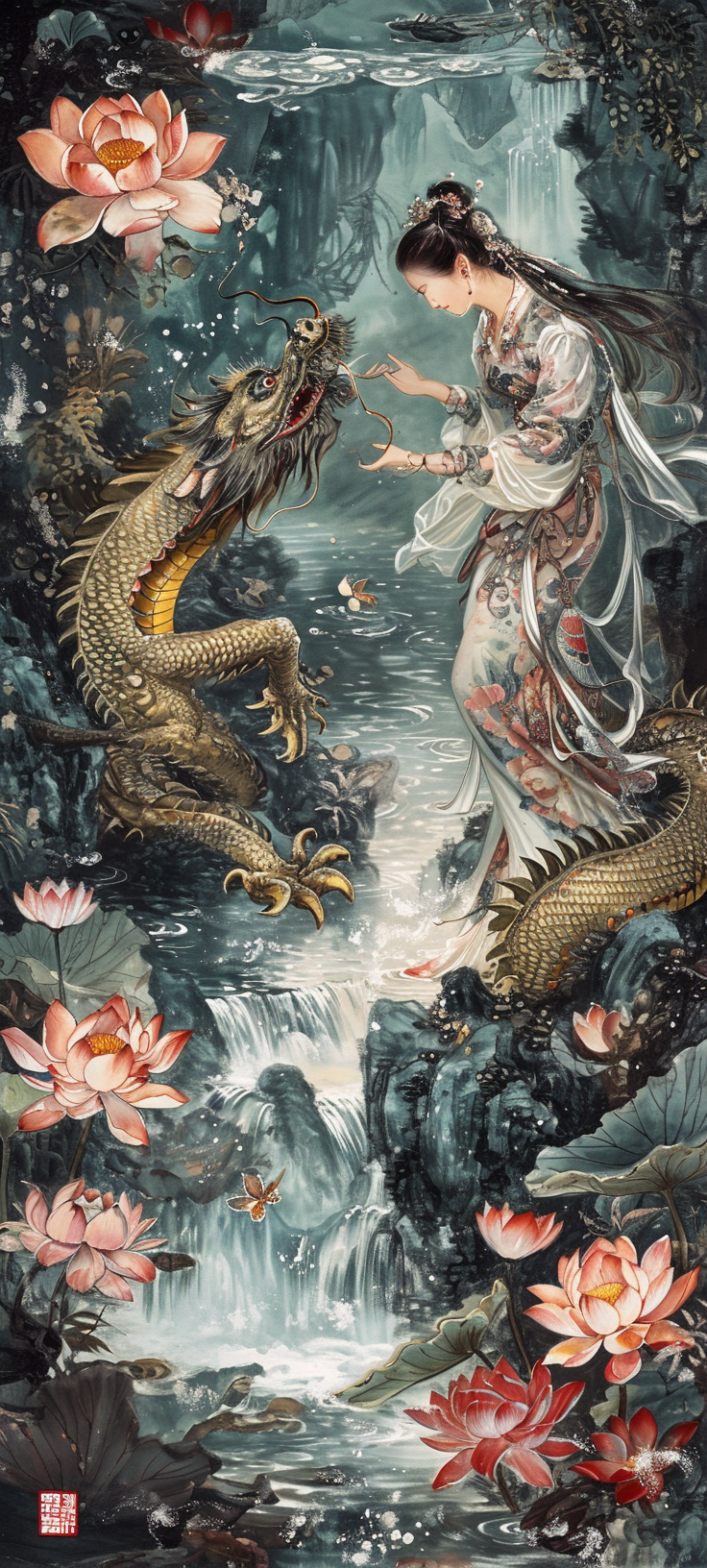 Aquarian Wisdom Chinese Dragon Lotuses Streams