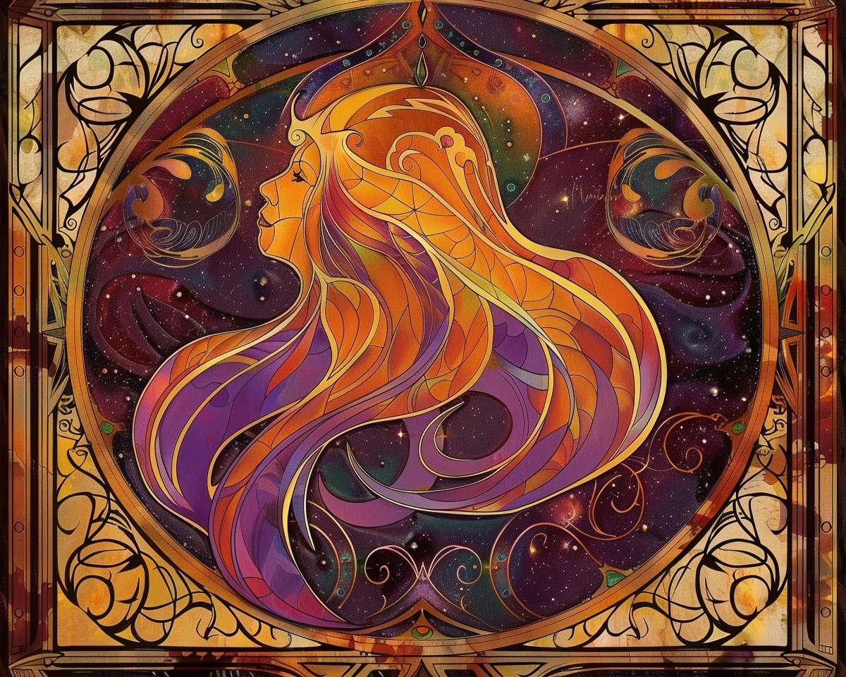 Aquarius Zodiac Art Nouveau Celestial Painting