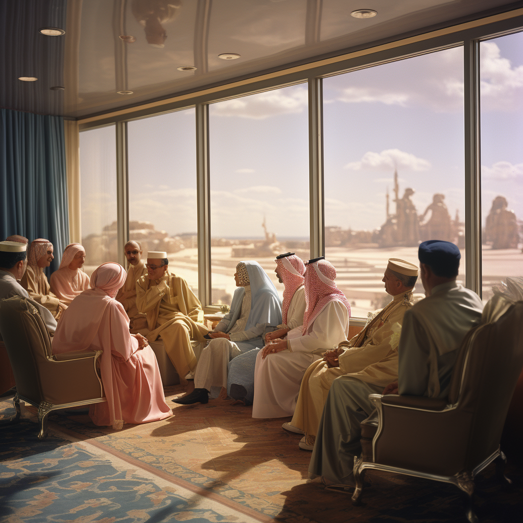 Arab Emir and Entourage Watching Planes