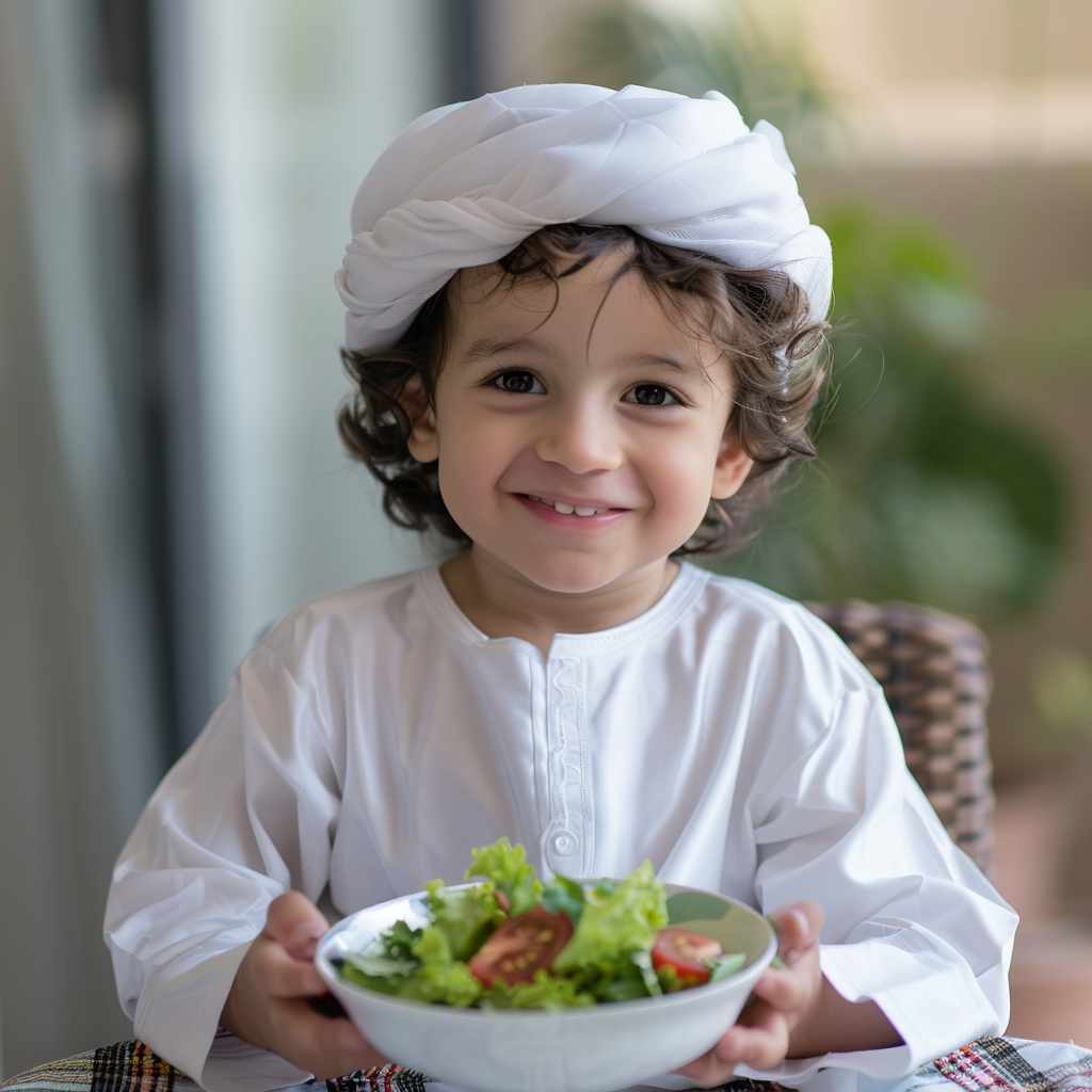 Arab Emirati Kid Eating Salad