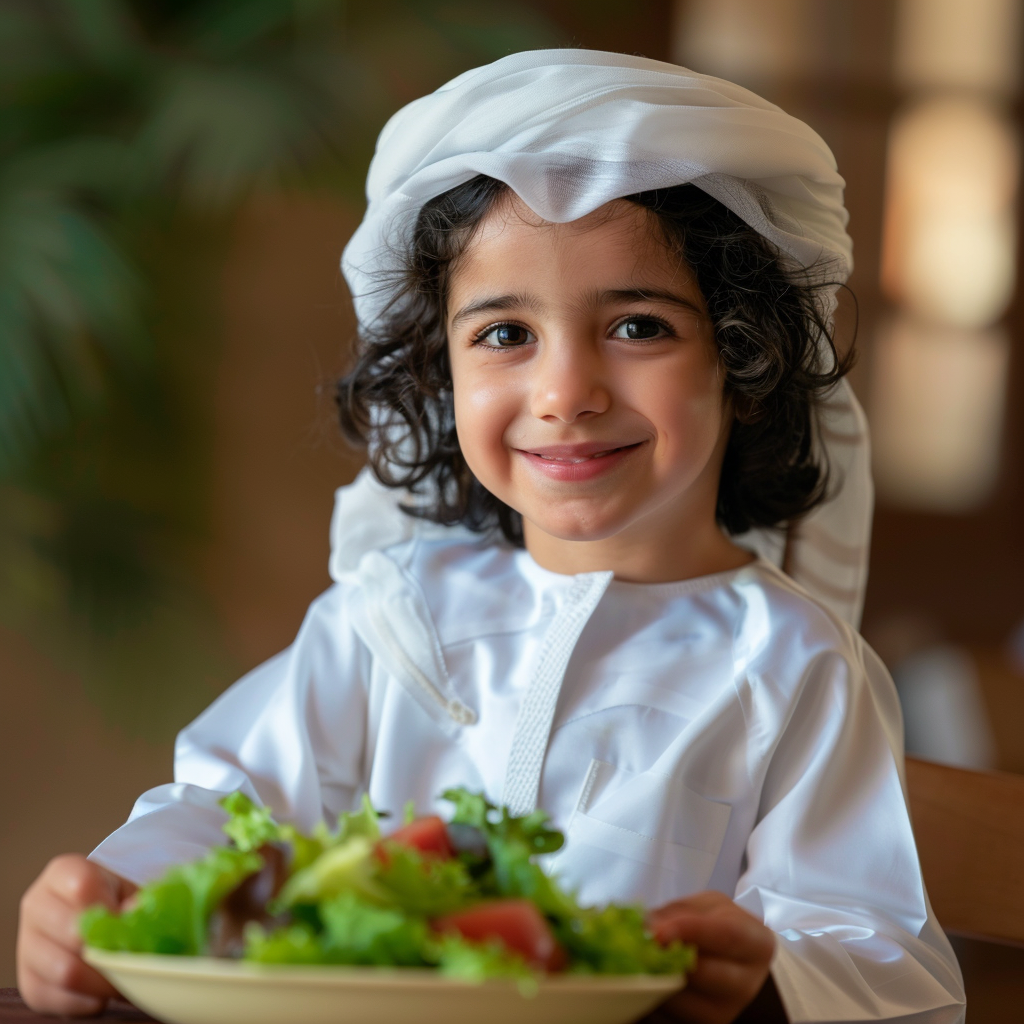 Arab Emirati Kid Eating Salad