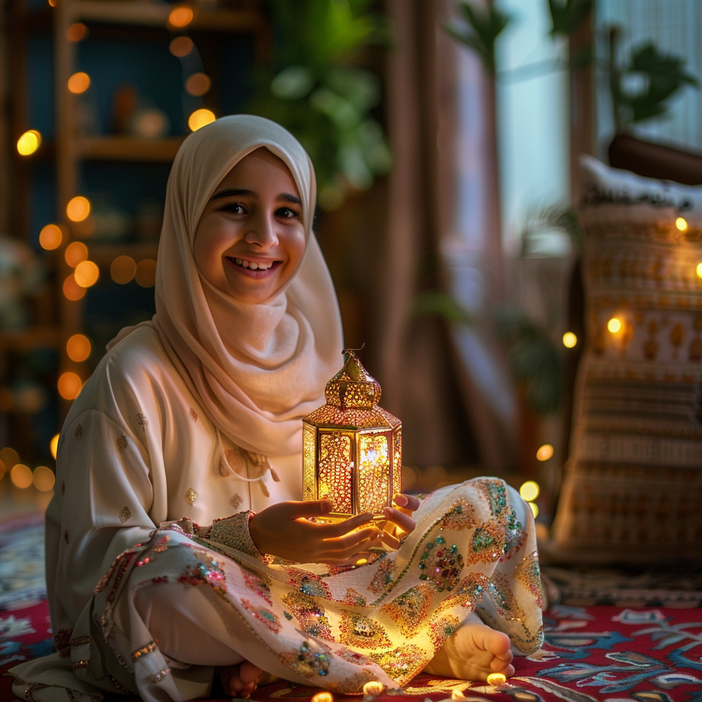 Smiling Arab girl with lantern